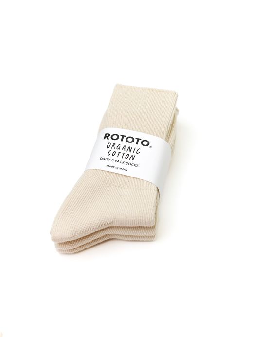 ROTOTO ORGANIC DAILY 3PACK RIBBED CREW SOCKS / 4colors