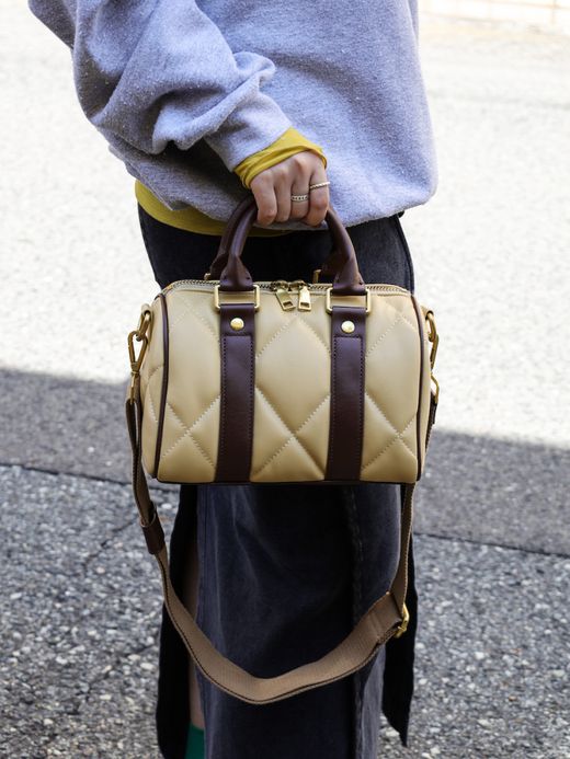 AMBERGLEAM MINI BOSTON QUILTING LEATHER BAG / Amber