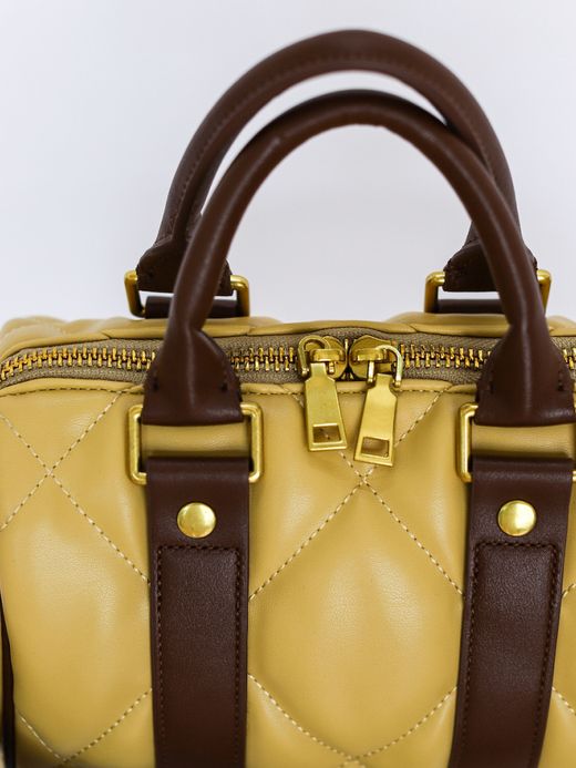 AMBERGLEAM MINI BOSTON QUILTING LEATHER BAG / Amber