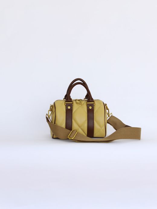 AMBERGLEAM MINI BOSTON QUILTING LEATHER BAG / Amber