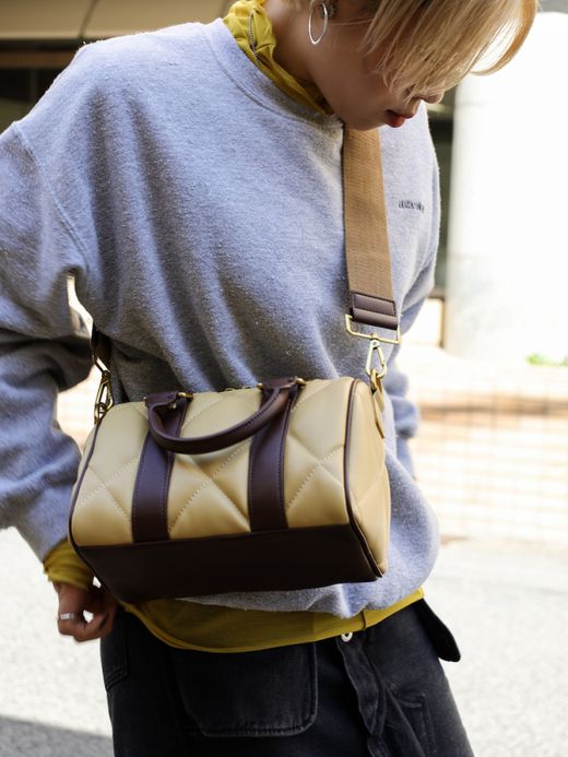 AMBERGLEAM MINI BOSTON QUILTING LEATHER BAG / Amber