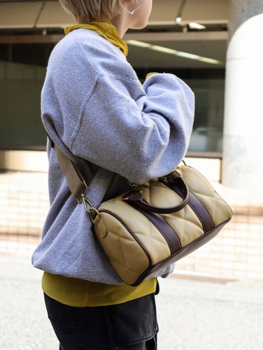 AMBERGLEAM MINI BOSTON QUILTING LEATHER BAG / Amber