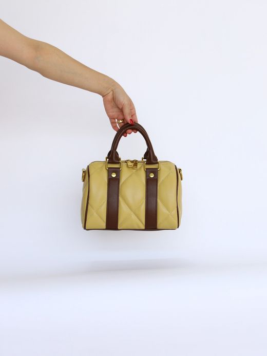 AMBERGLEAM MINI BOSTON QUILTING LEATHER BAG / Amber