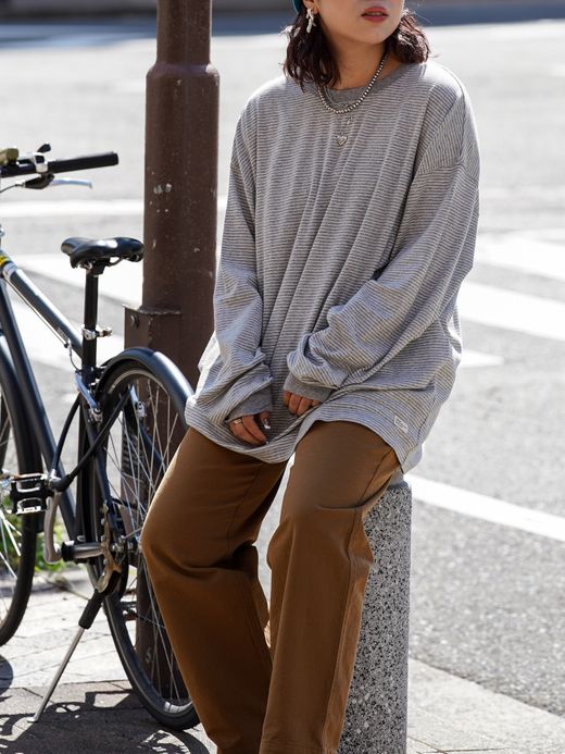 organicsta ORGANIC COTTON VERY SOFT BORDER LONG TEE / Heather gray