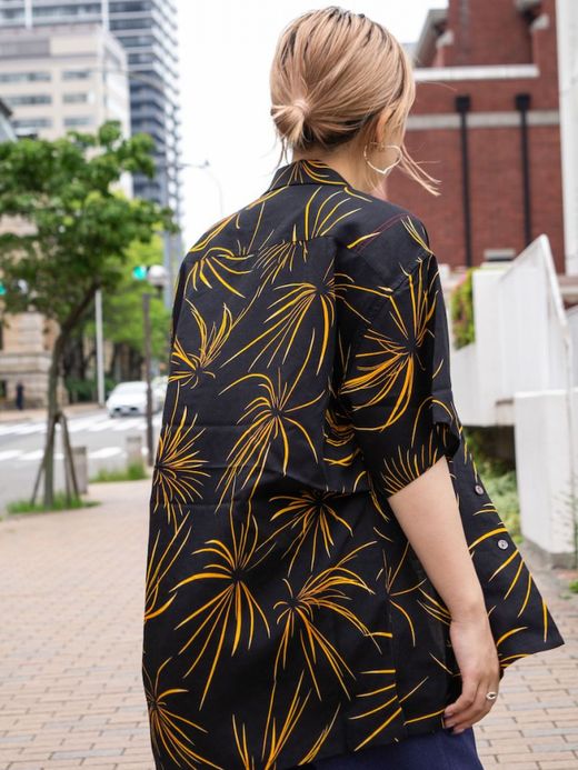 ANACHRONORM FIREWORKS S/S TUCK OPEN COLLAR SHIRT / Black