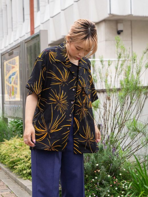 ANACHRONORM FIREWORKS S/S TUCK OPEN COLLAR SHIRT / Black