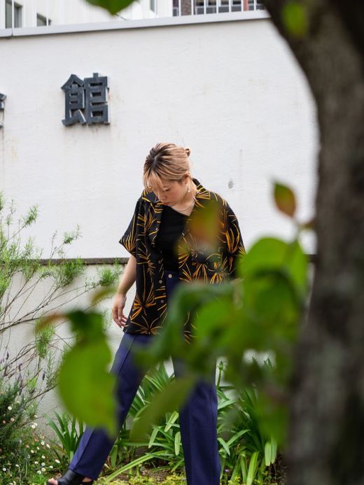 ANACHRONORM FIREWORKS S/S TUCK OPEN COLLAR SHIRT / Black