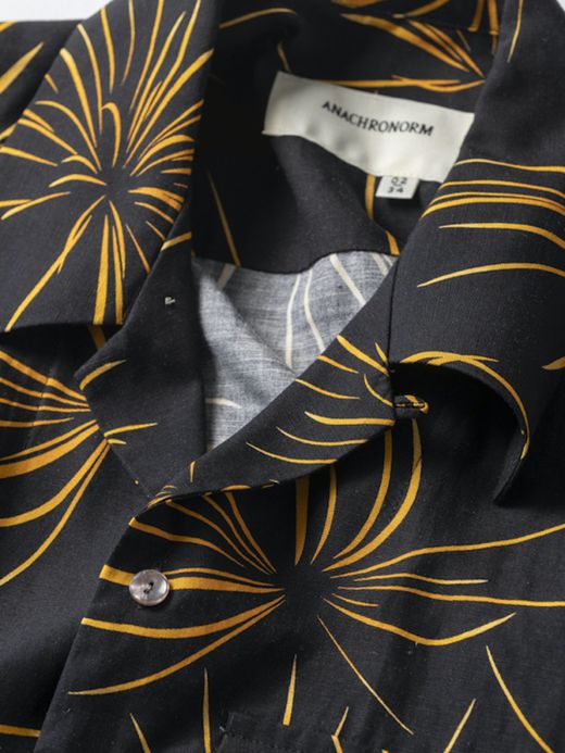 ANACHRONORM FIREWORKS S/S TUCK OPEN COLLAR SHIRT / Black