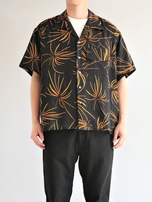 ANACHRONORM FIREWORKS S/S TUCK OPEN COLLAR SHIRT / Black