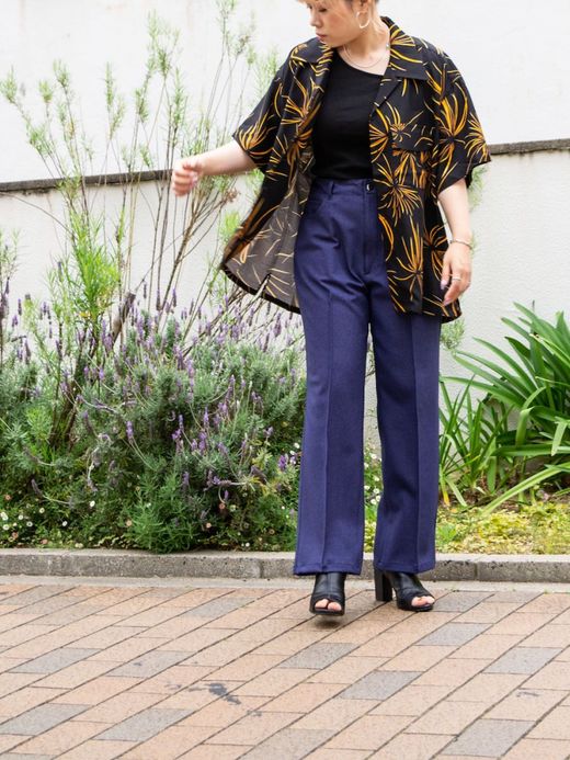 ANACHRONORM FIREWORKS S/S TUCK OPEN COLLAR SHIRT / Black