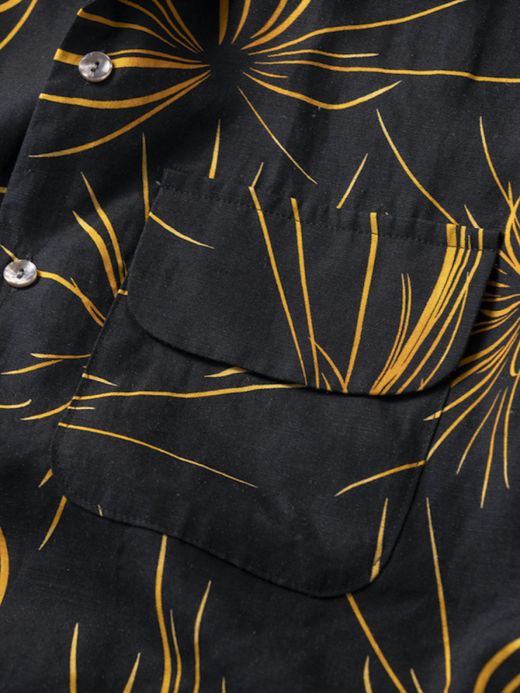 ANACHRONORM FIREWORKS S/S TUCK OPEN COLLAR SHIRT / Black