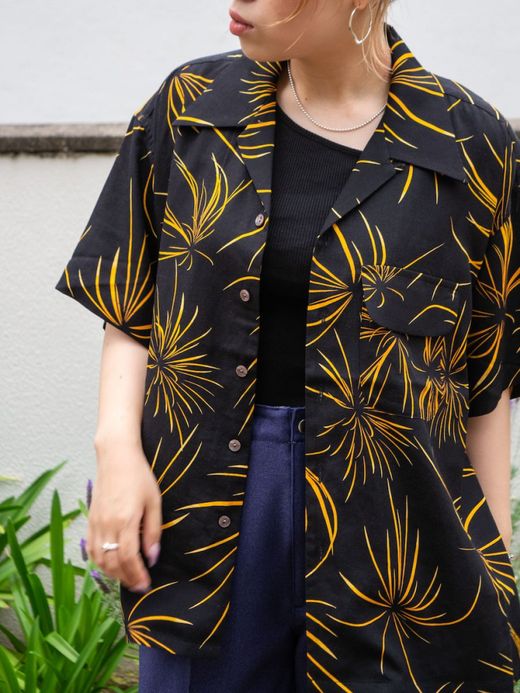 ANACHRONORM FIREWORKS S/S TUCK OPEN COLLAR SHIRT / Black
