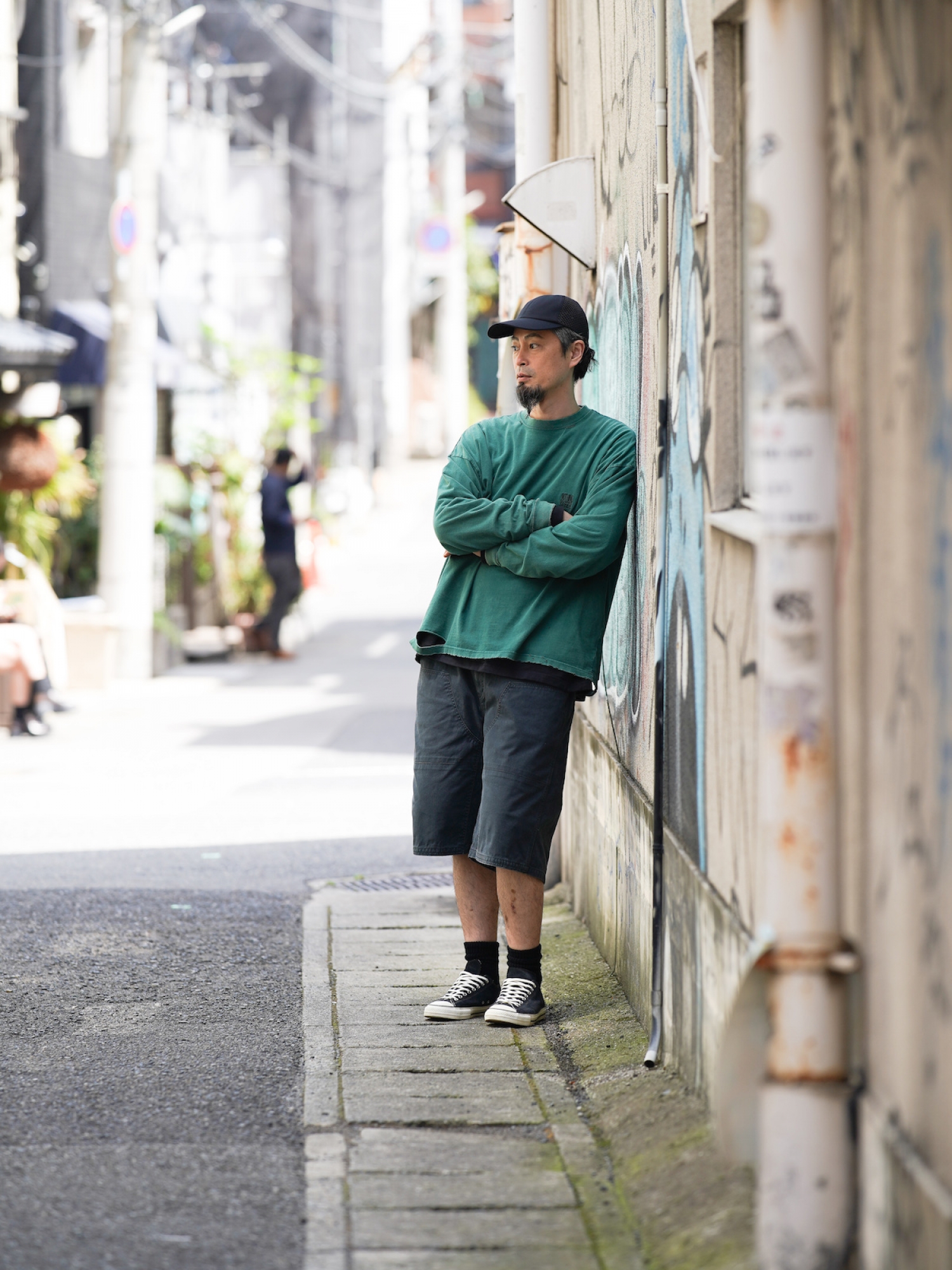 ANACHRONORM DOUBLE KNEE PAINTER SHORT PANTS / Black
