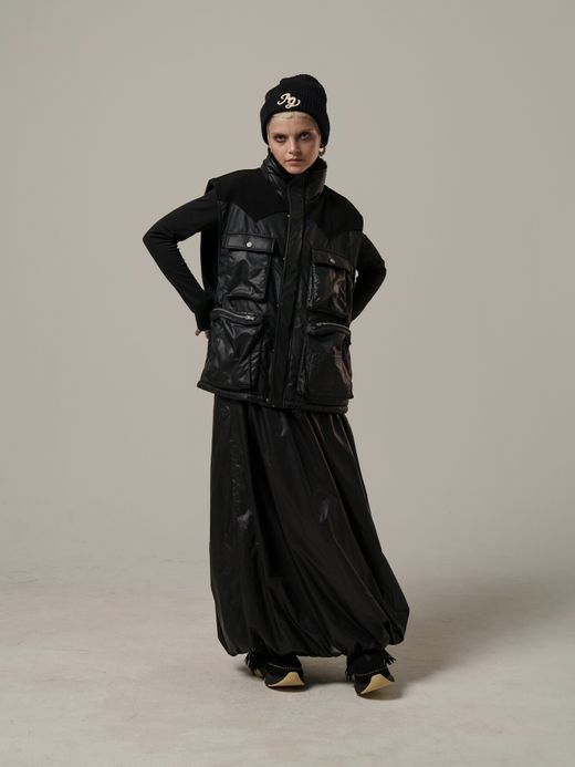 AMBERGLEAM BALLOON HYBRID DRESS / Black