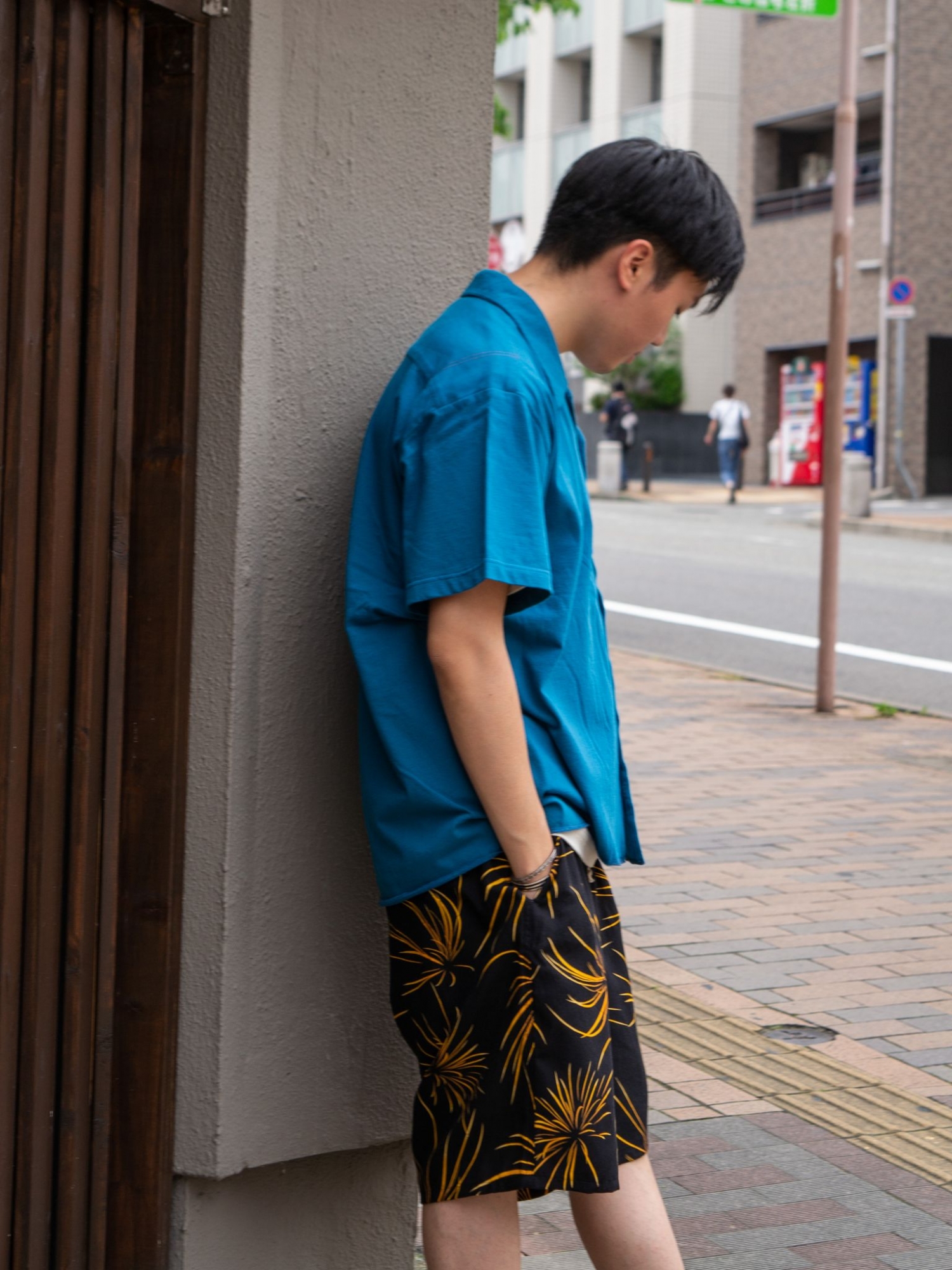 ANACHRONORM INDIGO OPEN COLLAR SHIRT 半袖 ANACHRONORM KNIT S/S TUCK OPEN COLLAR SHIRT / Steel blue