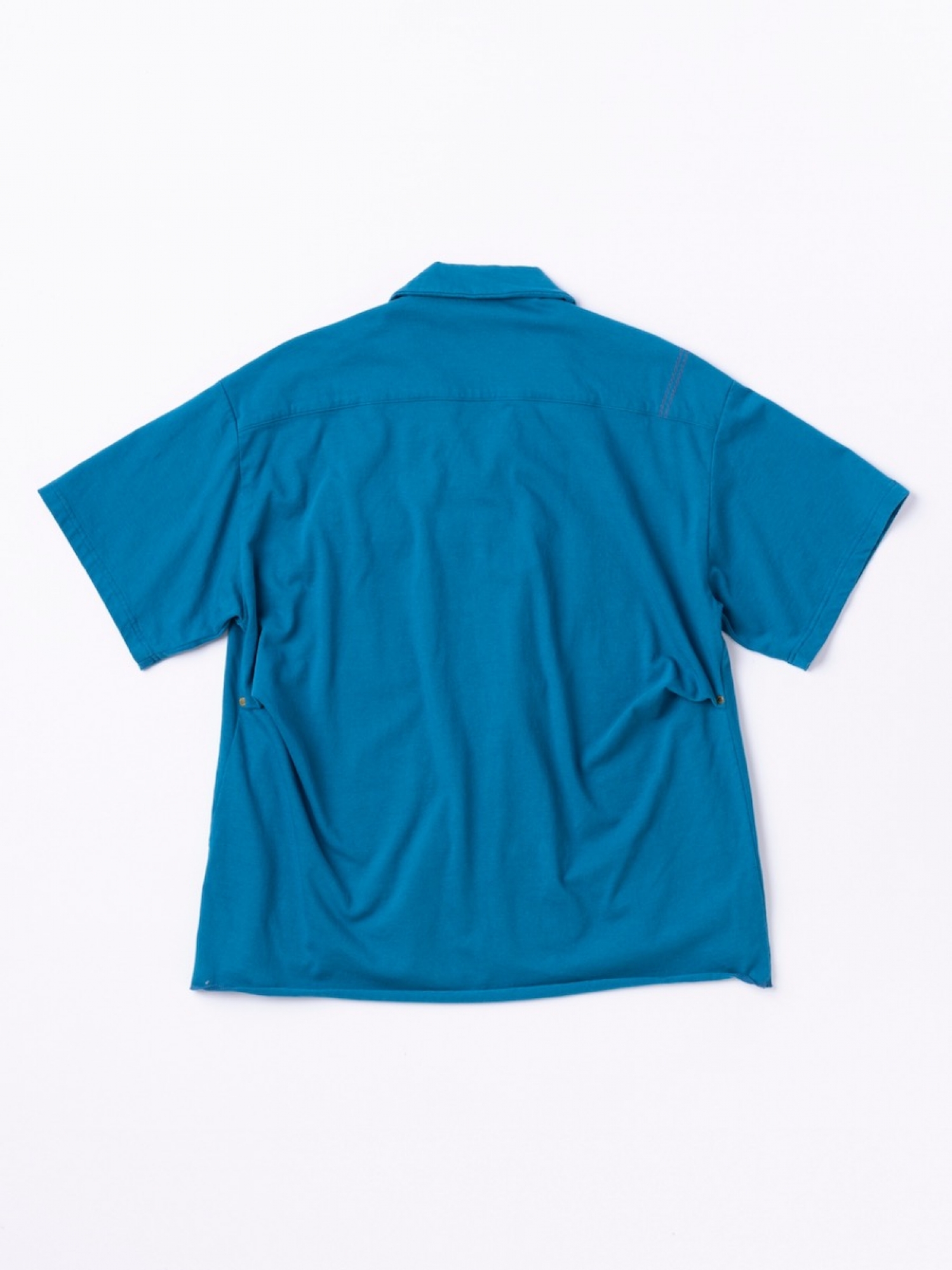 ANACHRONORM KNIT S/S TUCK OPEN COLLAR SHIRT / Steel blue