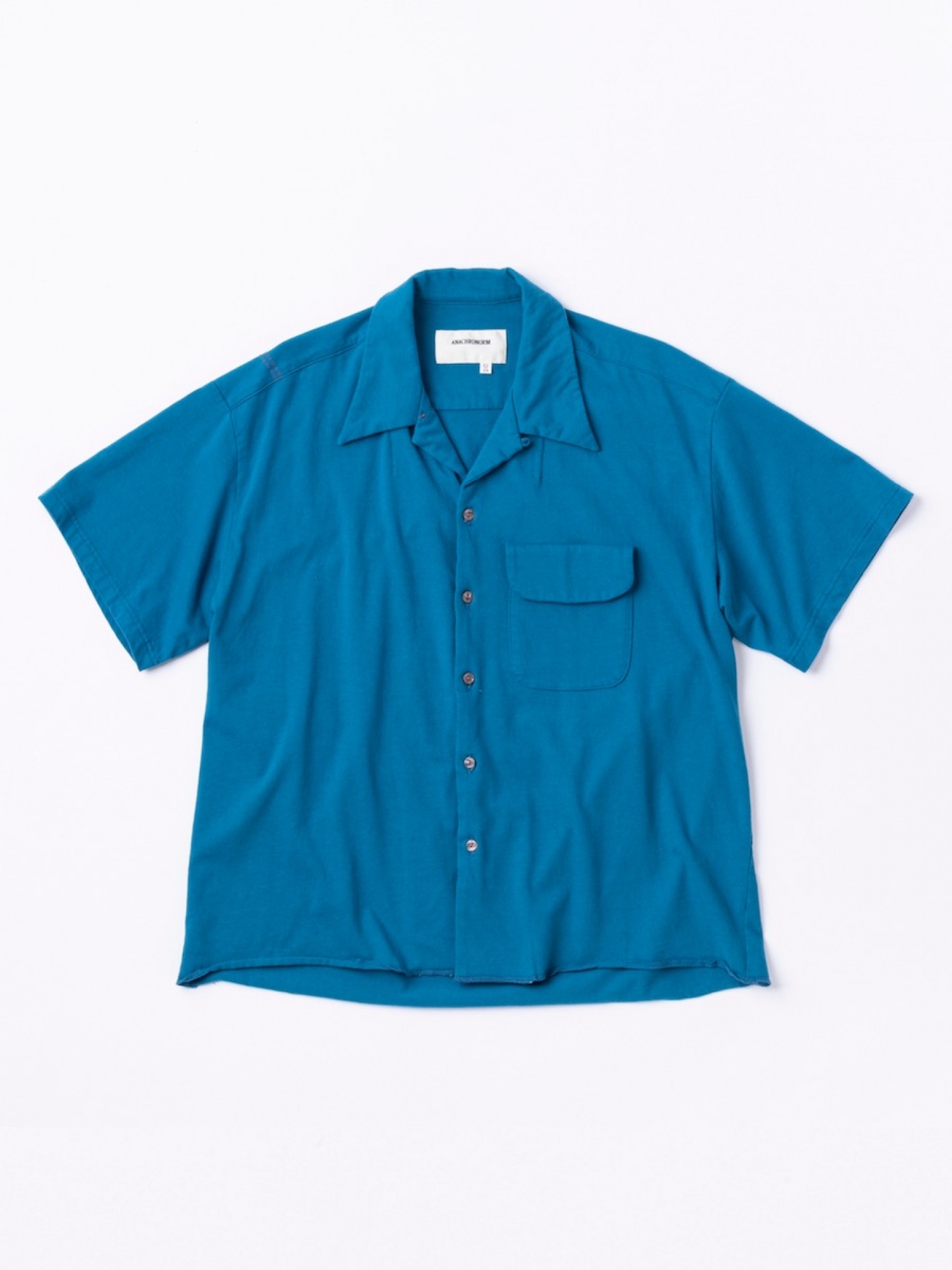 ANACHRONORM KNIT S/S TUCK OPEN COLLAR SHIRT / Steel blue