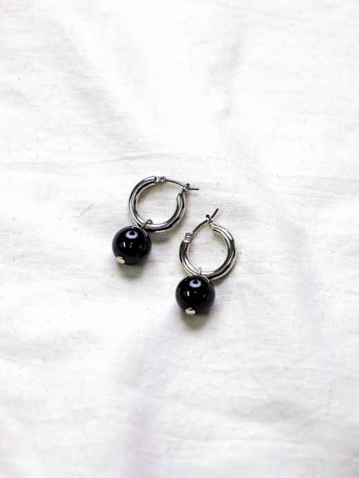 ing BLACK ONYX SILVER HOOP PIERCE / Silver