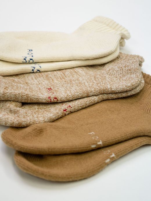 ROTOTO ORGANIC DAILY 3 PACK ANKLE SOCKS / Ecru/brown