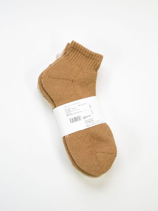 ROTOTO ORGANIC DAILY 3 PACK ANKLE SOCKS / Ecru/brown