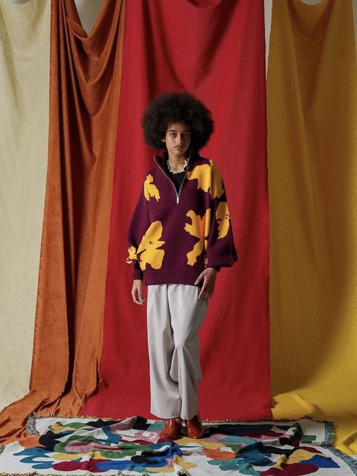 AMBERGLEAM BICOLOR HALF ZIP SWEATER / Malberry