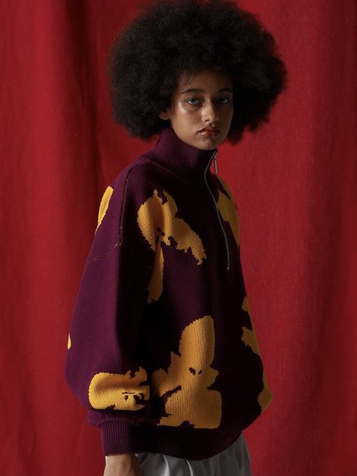 AMBERGLEAM BICOLOR HALF ZIP SWEATER / Malberry