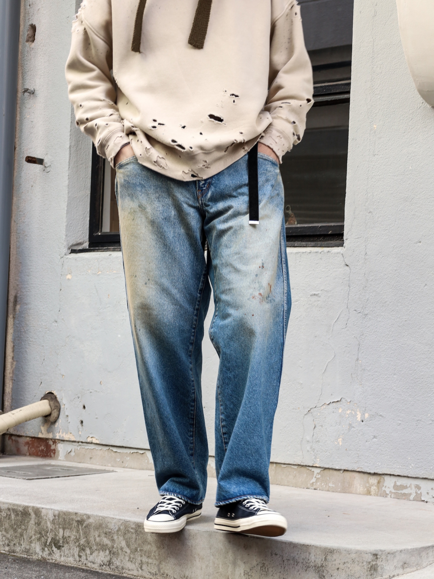 ANACHRONORM FRONT YORK WASHED DENIM PANTS / Indigo(Aging