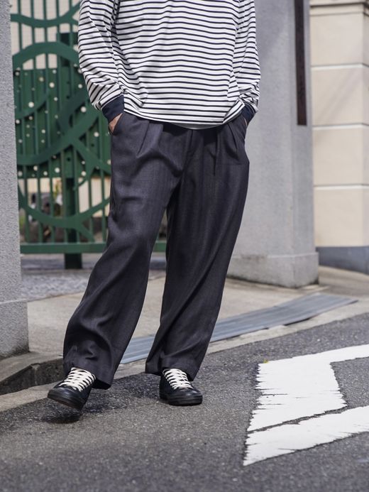 Audience LANATEC メランジヘリンボン2タックワイドイージーパンツ / Charcoal