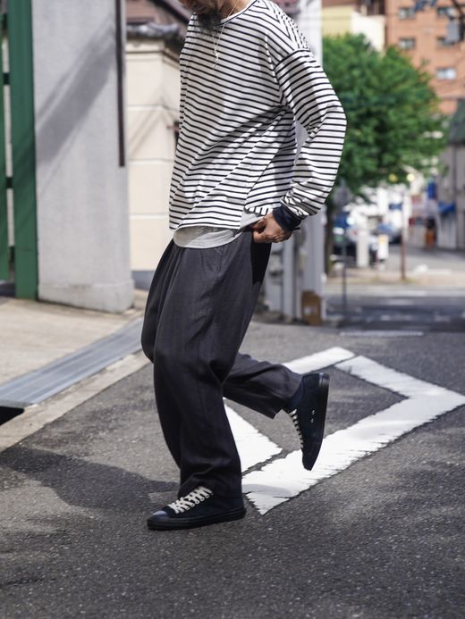 Audience LANATEC メランジヘリンボン2タックワイドイージーパンツ / Charcoal