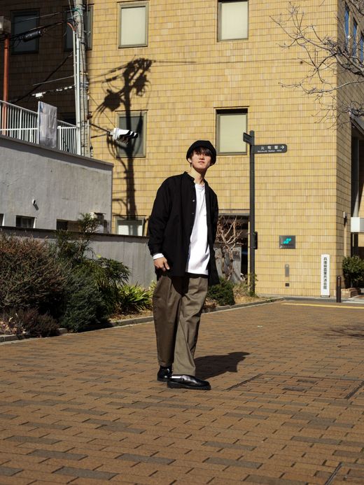 Audience 6オンス オックスフォード バンドカラー L/S ボクシーシャツ / Black