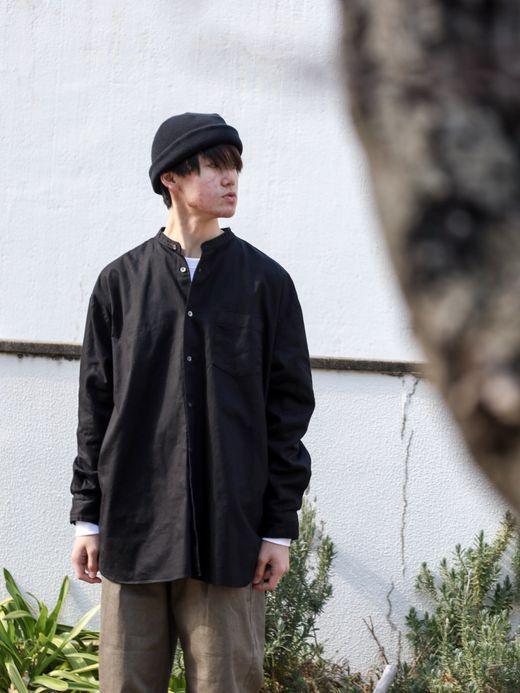 Audience 6オンス オックスフォード バンドカラー L/S ボクシーシャツ / Black