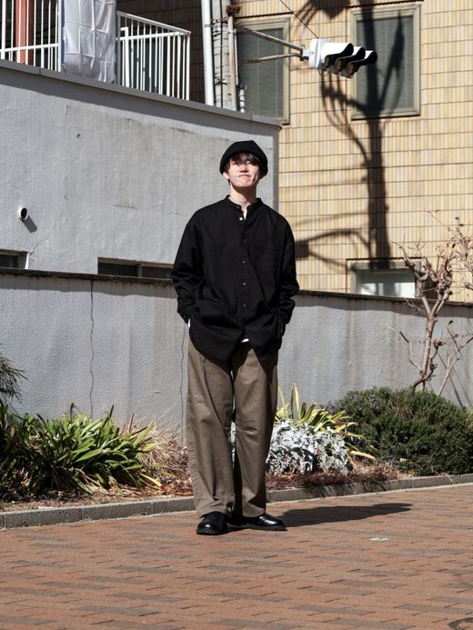 Audience 6オンス オックスフォード バンドカラー L/S ボクシーシャツ / Black