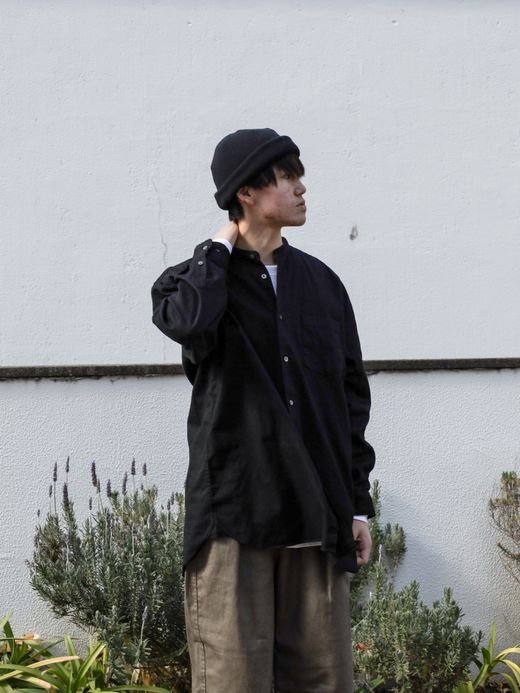 Audience 6オンス オックスフォード バンドカラー L/S ボクシーシャツ / Black