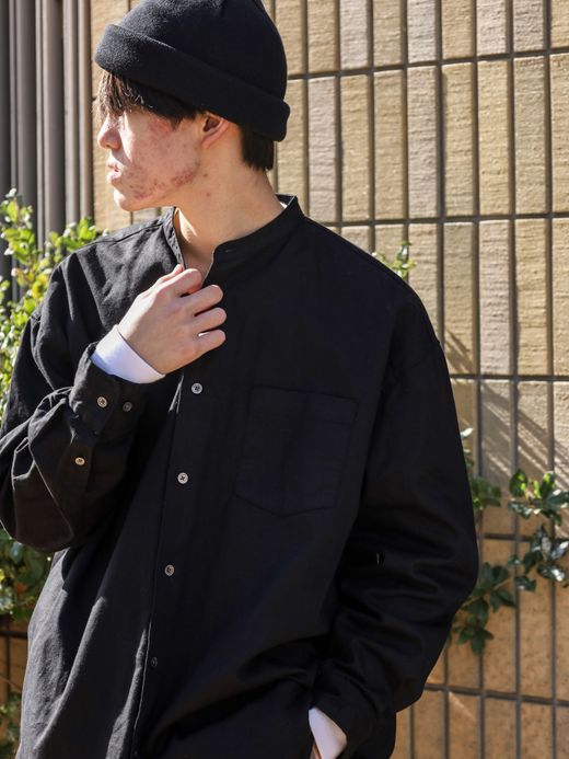 Audience 6オンス オックスフォード バンドカラー L/S ボクシーシャツ / Black