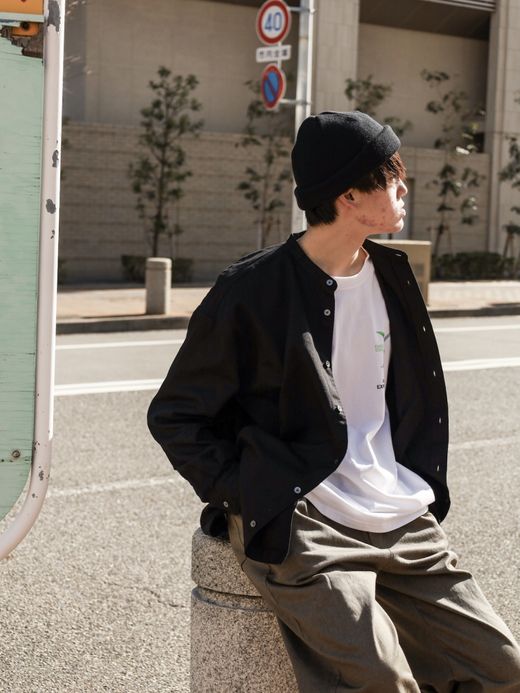 Audience 6オンス オックスフォード バンドカラー L/S ボクシーシャツ / Black