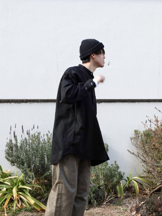 Audience 6オンス オックスフォード バンドカラー L/S ボクシーシャツ / Black