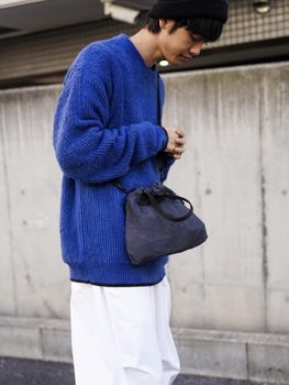 ORGANIC COTTON LINKING MOHAIR KNIT / O.Blue