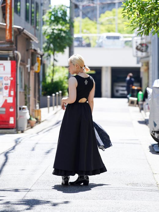 AMBERGLEAM FIT&FLARE MATERIAL DRESS / 2colors