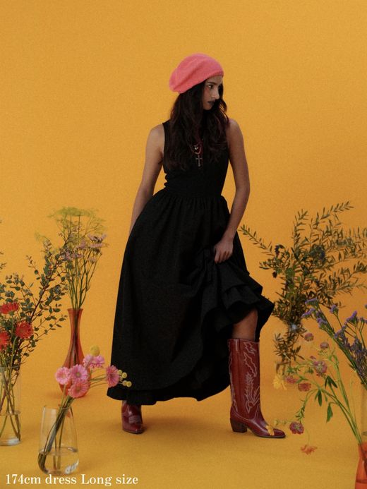 AMBERGLEAM FIT&FLARE MATERIAL DRESS / 2colors