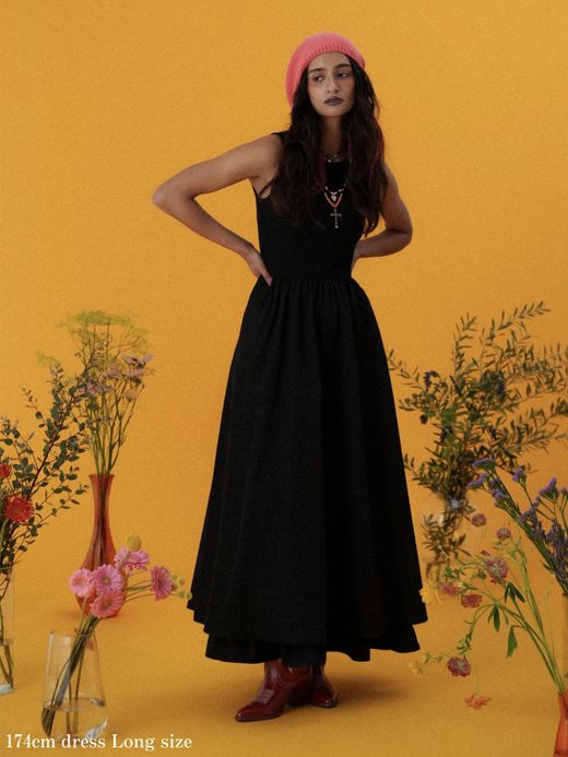 AMBERGLEAM FIT&FLARE MATERIAL DRESS / 2colors