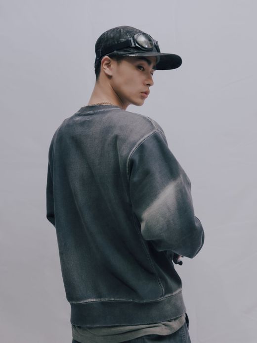 ANACHRONORM AGING BLACK SULFUR DYEING REVERSE WEAVE CREW NECK SWEAT / Black