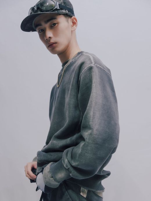 ANACHRONORM AGING BLACK SULFUR DYEING REVERSE WEAVE CREW NECK SWEAT / Black