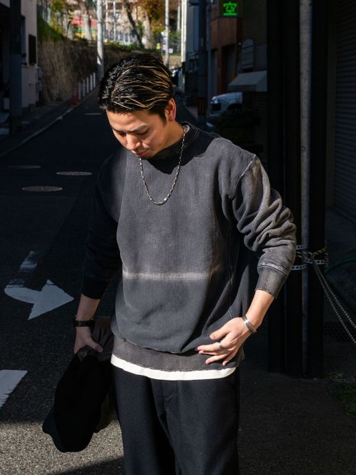ANACHRONORM AGING BLACK SULFUR DYEING REVERSE WEAVE CREW NECK SWEAT / Black