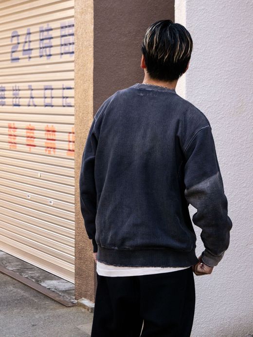 ANACHRONORM AGING BLACK SULFUR DYEING REVERSE WEAVE CREW NECK SWEAT / Black