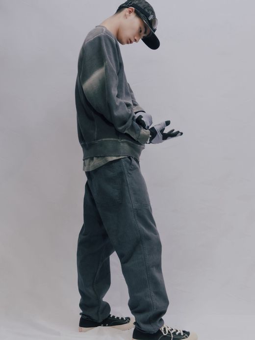 ANACHRONORM AGING BLACK SULFUR DYEING REVERSE WEAVE CREW NECK SWEAT / Black