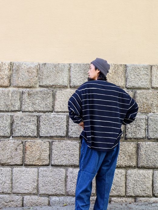 S.F.C SUPER BIG WIDE SIDE STRIPE TECH LS TEE / Navy-white