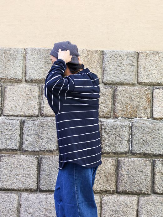 S.F.C SUPER BIG WIDE SIDE STRIPE TECH LS TEE / Navy-white