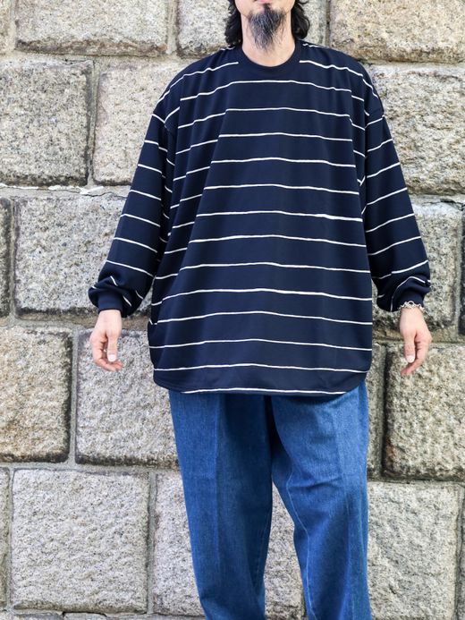 S.F.C SUPER BIG WIDE SIDE STRIPE TECH LS TEE / Navy-white