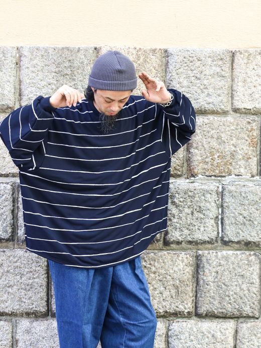 S.F.C SUPER BIG WIDE SIDE STRIPE TECH LS TEE / Navy-white