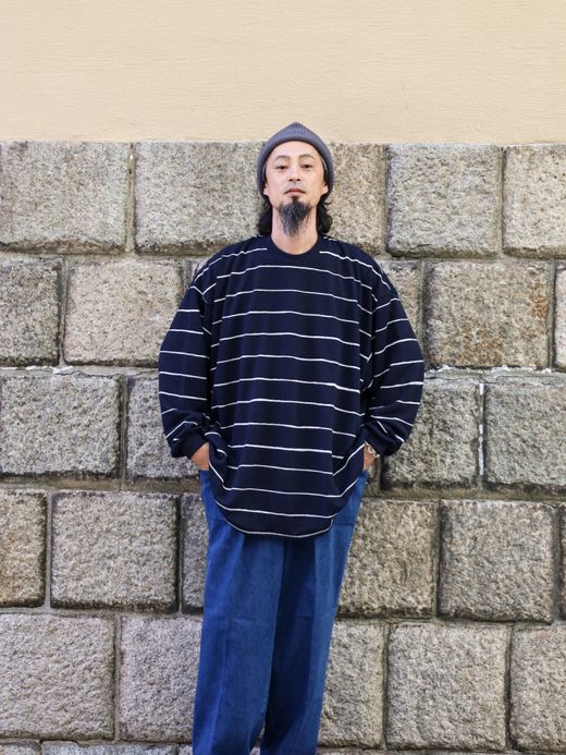 S.F.C SUPER BIG WIDE SIDE STRIPE TECH LS TEE / Navy-white